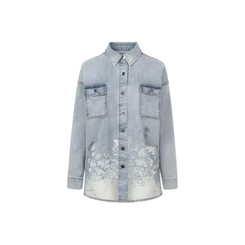PROJECTJOIN FLOWER CARVING DENIM SHIRT Denim Shirt Unisex Light Blue