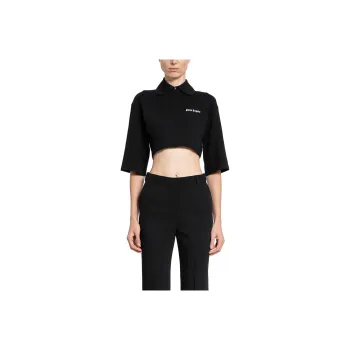 PALM ANGELS Logo Embroidered Cropped Polo Shirt