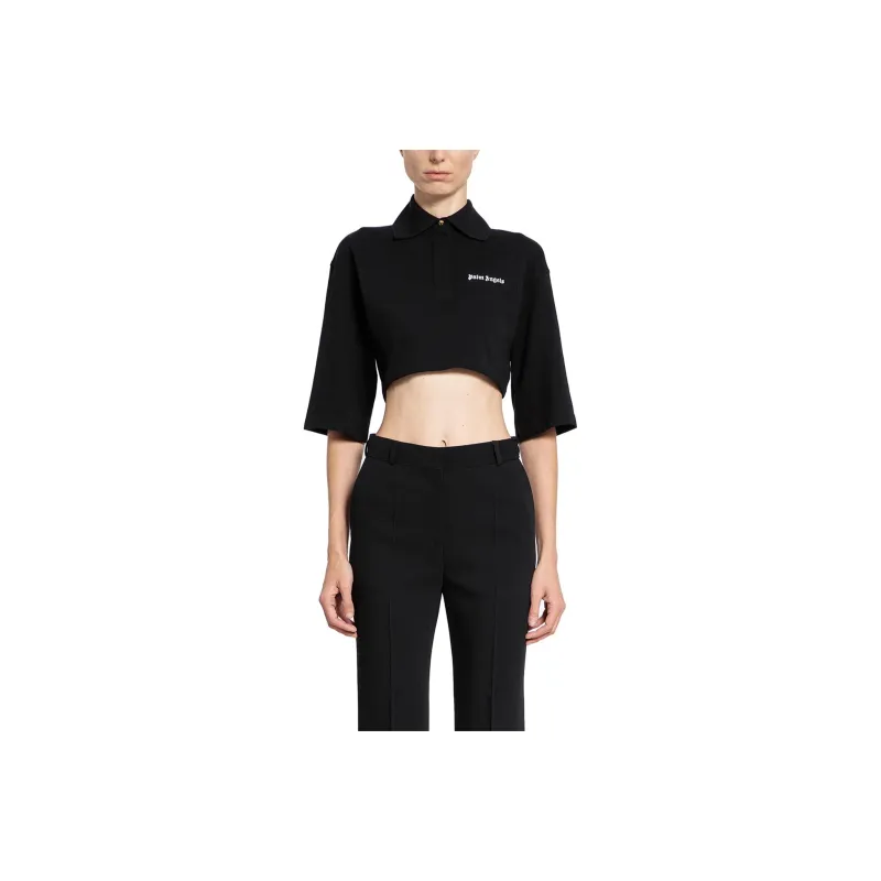 PALM ANGELS Logo Embroidered Cropped Polo Shirt-0