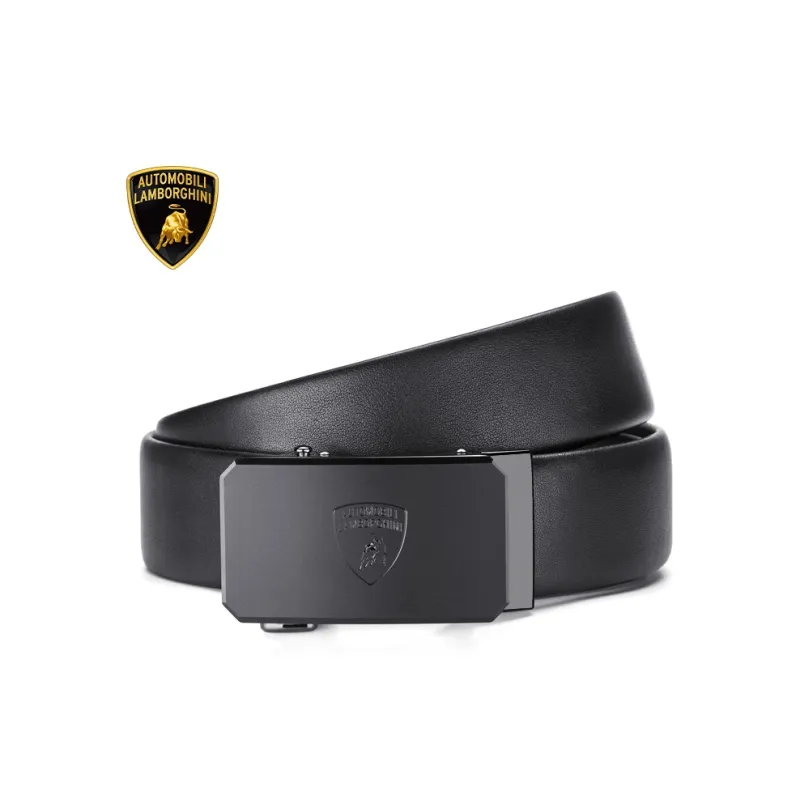 Automobili Lamborghini Cow Leather Automatic Buckle Belt, Elegant Luxury Belt Men's Gunmetal Width 3.5cm Gift Box Set-4