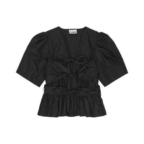 GANNI Bow Detailed Puff Sleeved Blouse