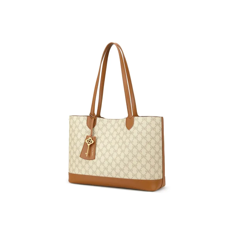 PIERRE CARDIN PVC Tote Bag, Shoulder Bag Women's Dark Khaki/Apricot-7