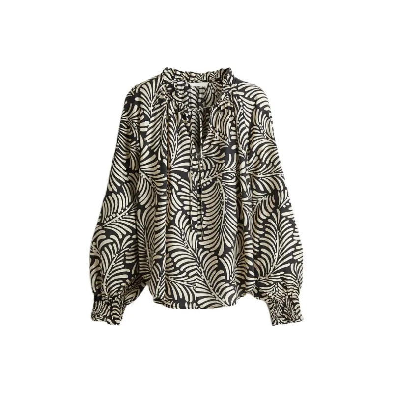 H&M Shirt Women's Black/Cream Pattern-0
