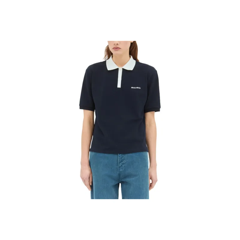 MIU MIU Women's Pique Polo Shirt Blue-0