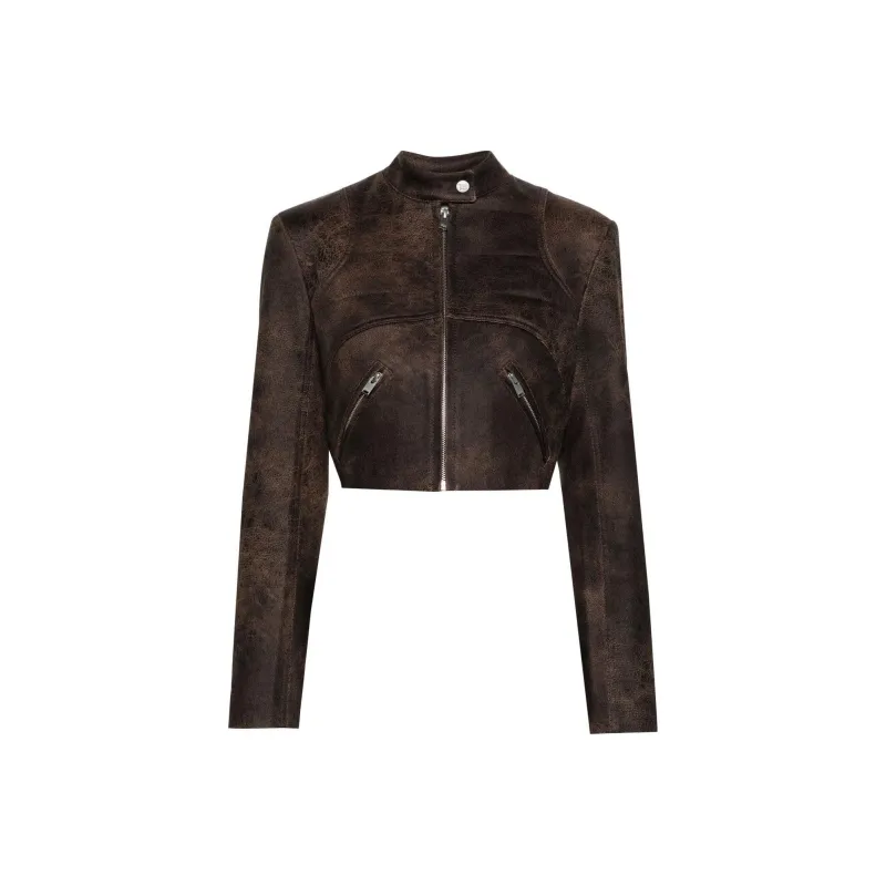 Misbhv Cracked Cropped Faux-leather Jacket-0