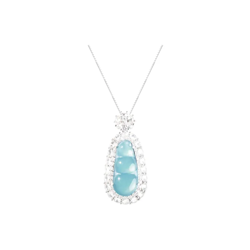 Clear Snow Ice Glutinous Jadeite Blessing Bean Necklace Unisex-0