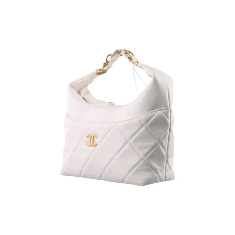 CHANEL Cow Leather Hobo Bag, Handbag Women's White-1