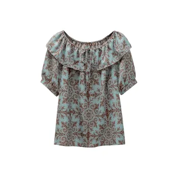 Cypress House Shirt Women's Blue Green Base With Dark Coffee Floral