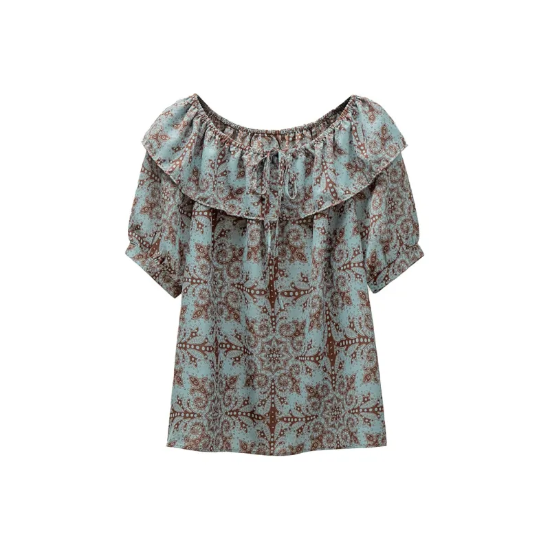Cypress House Shirt Women's Blue Green With Dark Coffee Floral-0