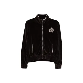 SPORTY & RICH Ny Crest Velour Track Jacket 'Chocolate'