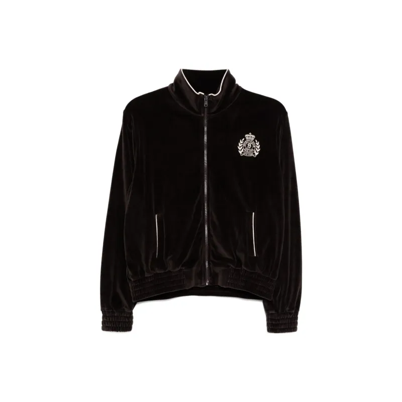 SPORTY & RICH Ny Crest Velour Track Jacket 'Chocolate'-0