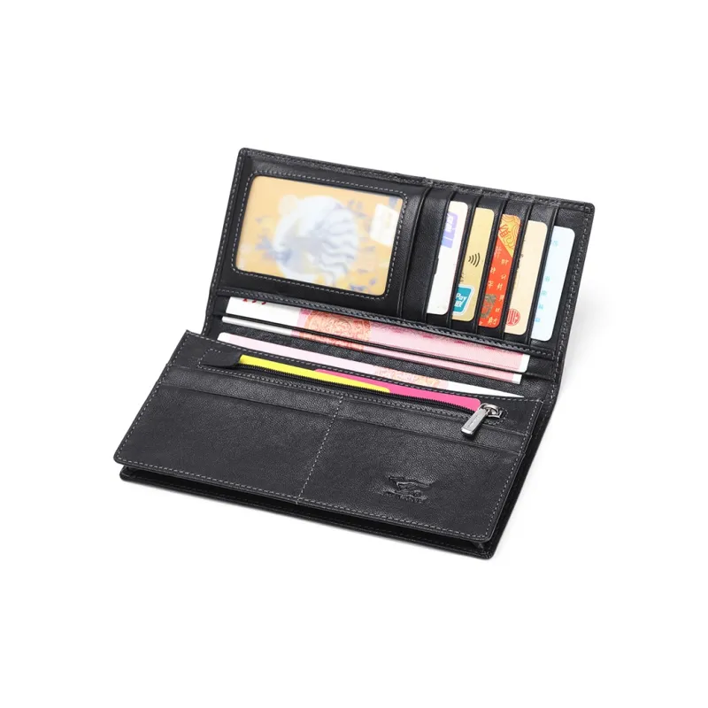 SEPTWOLVES Top Grain Cow Leather Business Suit Long Wallet Men's Black-5