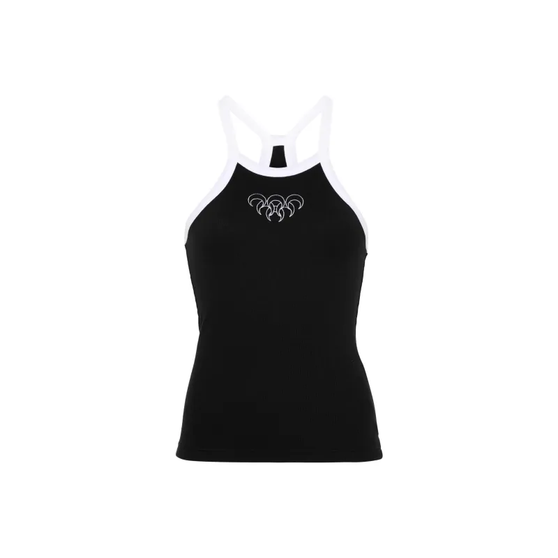 Marine Serre Crescent Moon embroidered Ribbed Top-0