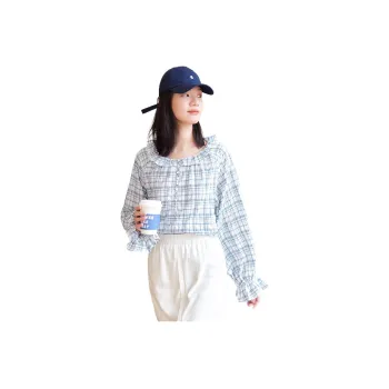 【dme】 Shirt Women's Blue Plaid Pattern