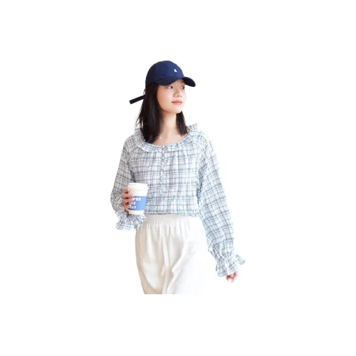 【dme】 Shirt Women's Blue Plaid Pattern