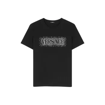 VERSACE Logo Embellished T Shirt 'Black/Crystal'