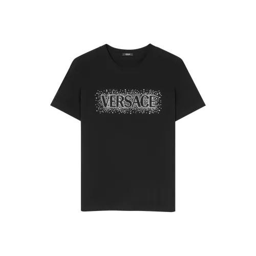 VERSACE Logo Embellished T Shirt 'Black/Crystal'