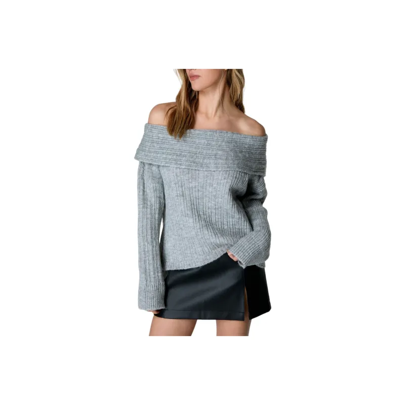 NASTY GAL Knitted Off The Shoulder Long Sleeve Top Knitwear Women's Gray-0