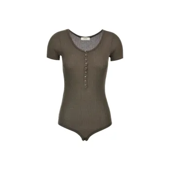Lemaire Buttoned Rib Bodysuit 'Dark Brown'