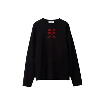 MIU MIU Cotton Jersey T-Shirt Sweatshirt Unisex Black