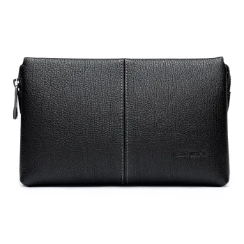 PIERRE CARDIN Top Grain Cow Leather Clutch Men's Black