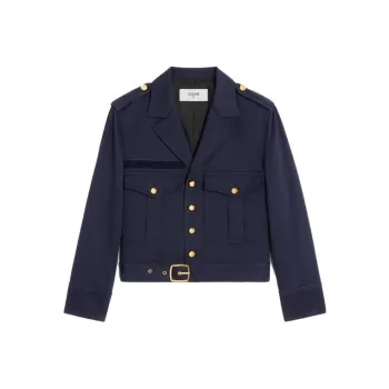 CELINE Cropped Saharienne Jacket In Diagonal Wool