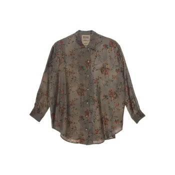 UMA WANG Floral Printed Curved Hem Shirt