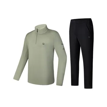 FILA Casual Sportswear Men Clothing Sets Cloud Green T Shirt+Pitch Black Pants