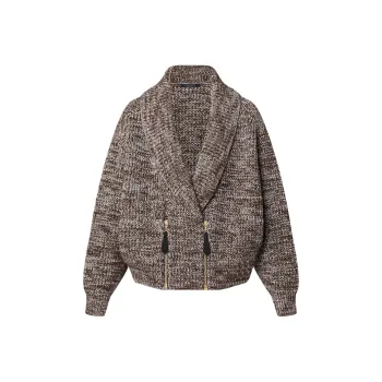 LOUIS VUITTON Zip Up Shawl Collar Cardigan Knitwear Women's Brown