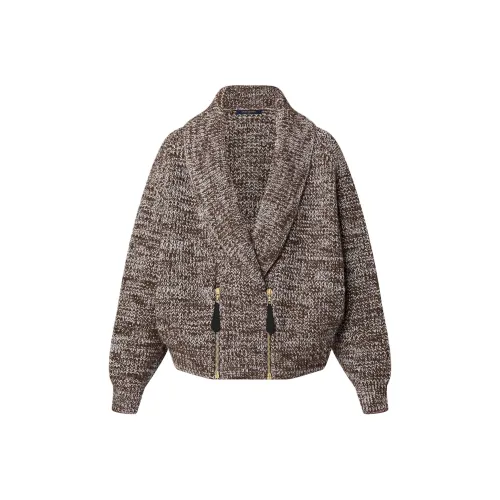 LOUIS VUITTON Zip Up Shawl Collar Cardigan Knitwear Women's Brown