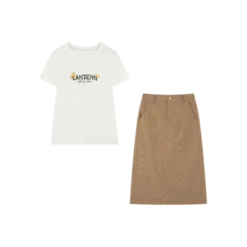 Mo Han Yi Mei Skirt Set Women's Ecru Darkened Khaki-0