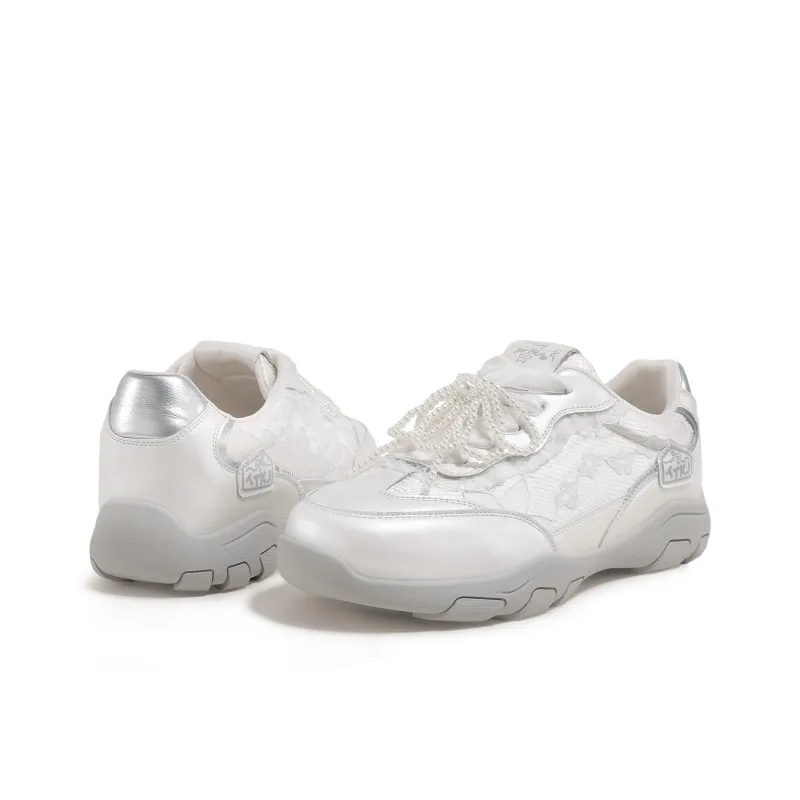 TTKJ Trendy Lace Design Ballet Dad Shoes Slip Resistant, Height Increasing, And Breathable Low Top Casual Shoes Women's-3