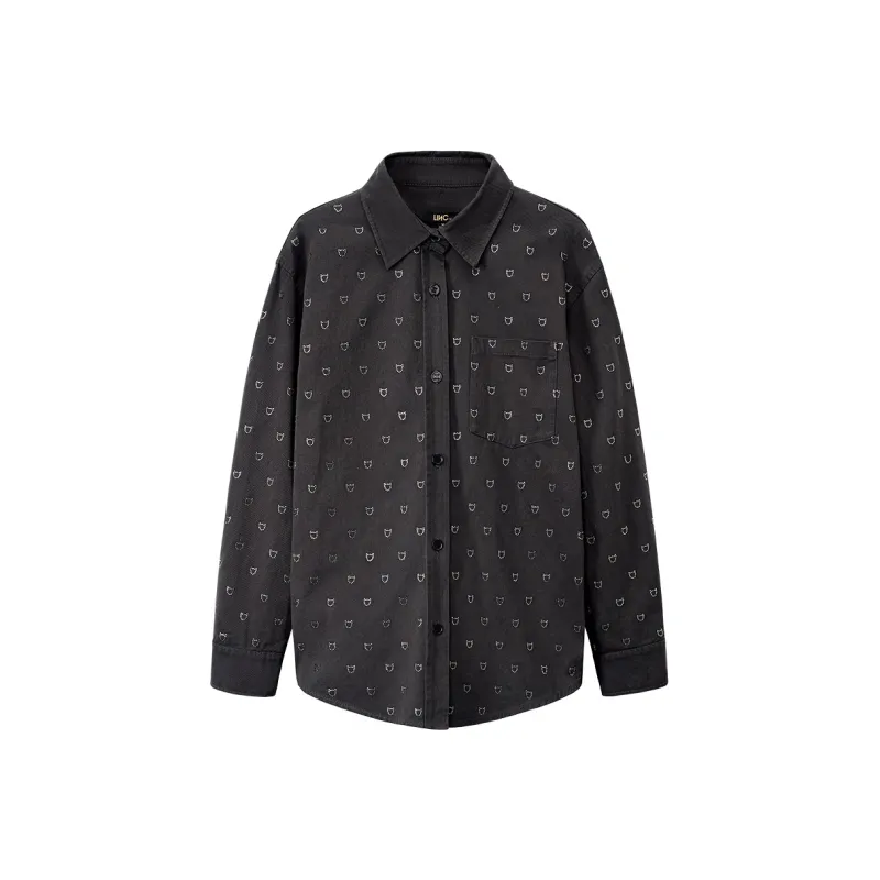 LINCchic Shirt Women's Denim Gray Embossed Diamonds-0