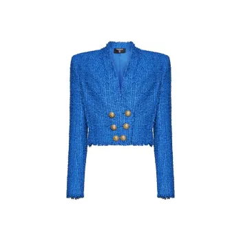 BALMAIN Double breasted Cropped Tweed Jacket