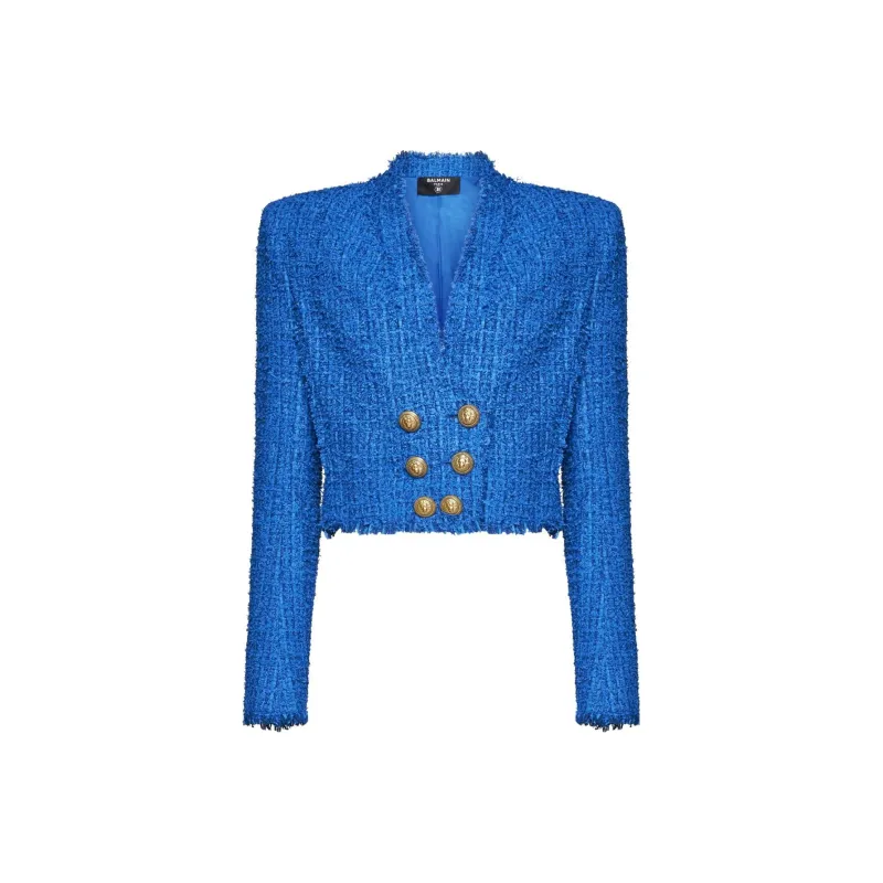 BALMAIN Double breasted Cropped Tweed Jacket-0