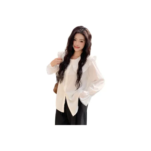 GOSO Shirt Women's Solid Color Peter Pan Collar Shirt