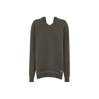 FENDI V Neck Logo Embroidered Sweater