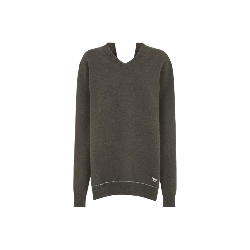 FENDI V Neck Logo Embroidered Sweater-0