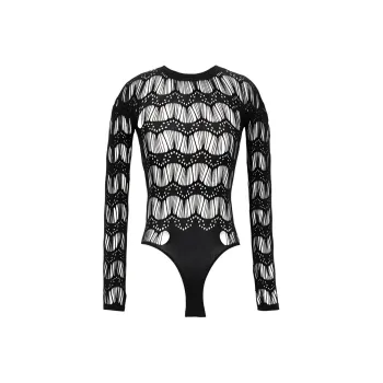 SAINT LAURENT Ladder Knit Crewneck Bodysuit