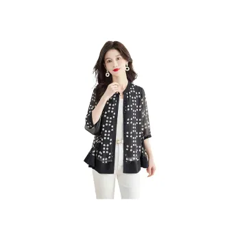 Cypress House Shirt Women's Black Base With Beige Polka Dots