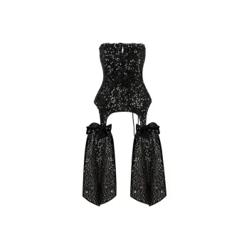 Selkie Strapless Tops Women's Black With Black Sequins