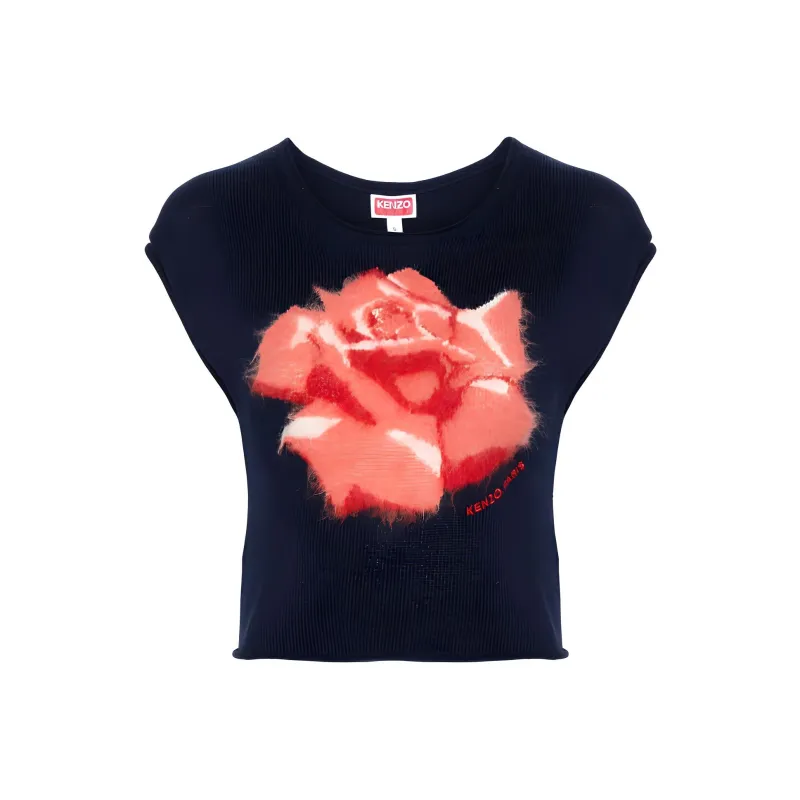 KENZO Floral Intarsia Knit Cropped Top-0