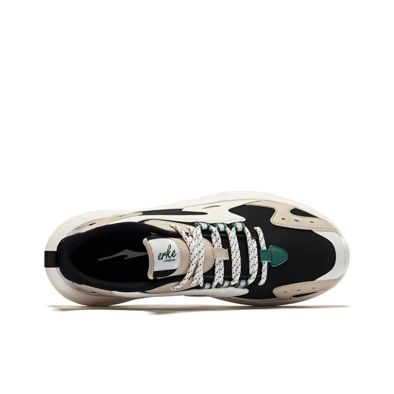 Erke Cushioning, Slip Resistant, And Breathable Low Top Chunky Sneakers Men's Jet Black Light Linen-3
