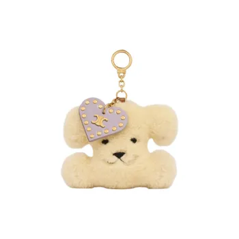 CELINE Triomphe Shearling With Calfskin Bag Charm Bag Merch Women's Natural Colors & Violet