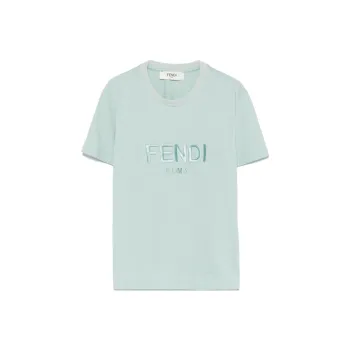 FENDI Logo Embroidered Crewneck T Shirt