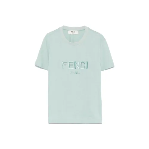 FENDI Logo Embroidered Crewneck T Shirt