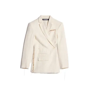 Jacquemus La Veste Tibau Brodee Embroidered Double Breasted Jacket Off White