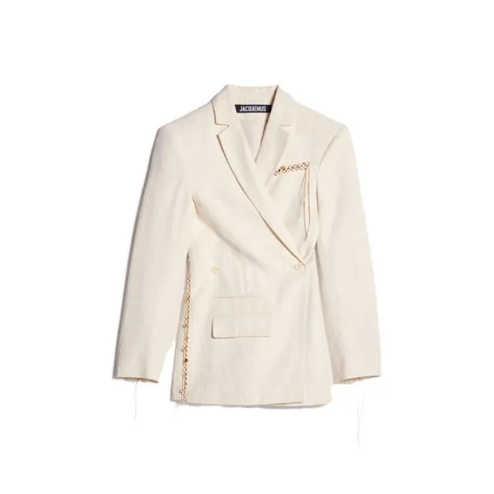 Jacquemus La Veste Tibau Brodee Embroidered Double Breasted Jacket Off White-0
