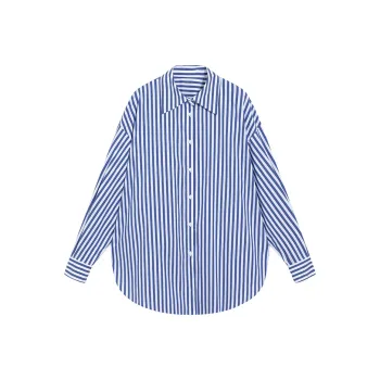 Ouyang Shirt Women's Blue White Stripes