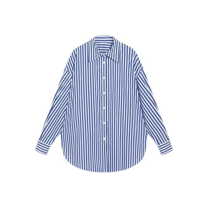Ouyang Shirt Women's Blue White Stripes-0